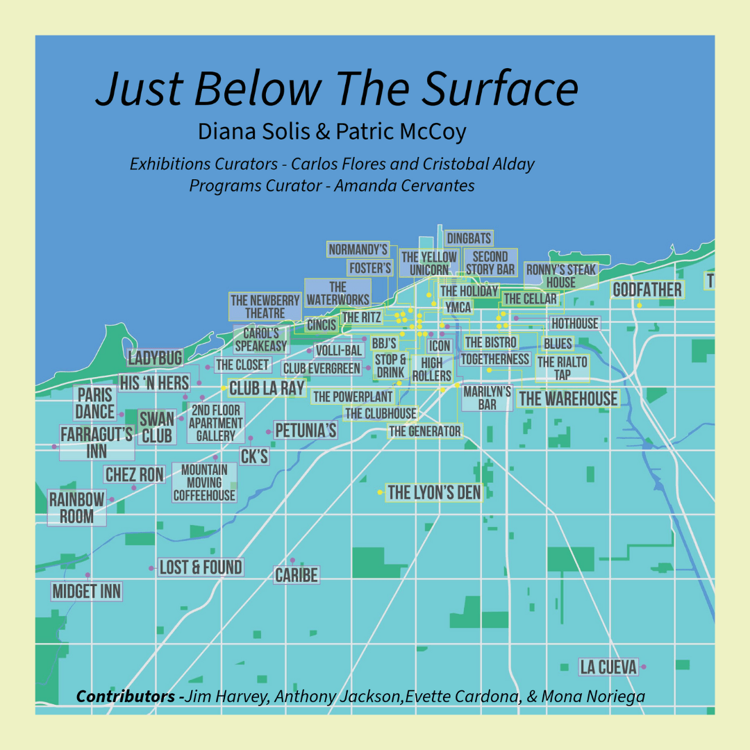 blue and green map that sits beside a large body of water to the north